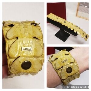 Ndau Collection Crocodile Leather Wrist Cuff - Light Green Approx 6 1/2" wrist